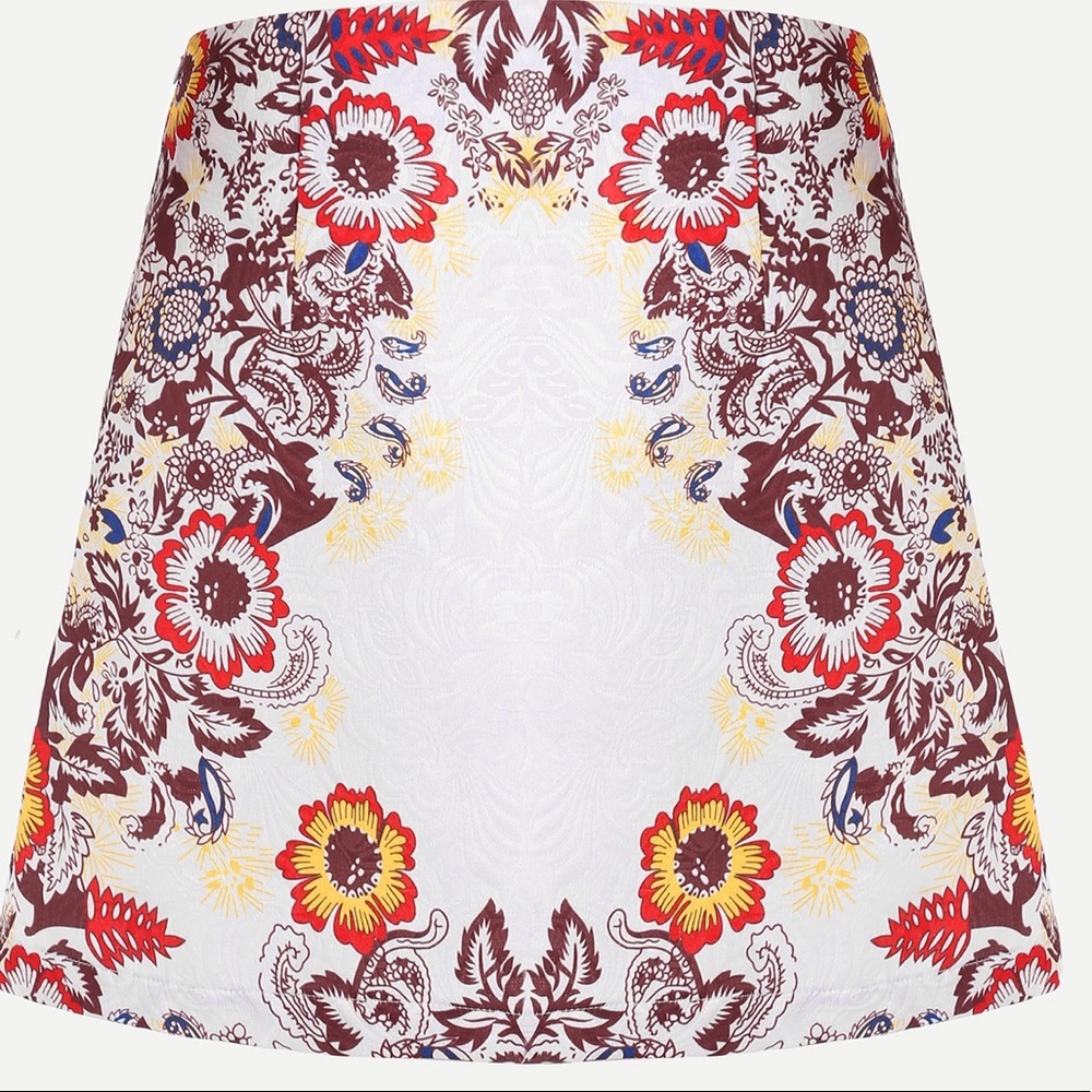 White Floral Mini Skirt | Red & Burgundy Print | A-Line Above Knee - Picture 5 of 5